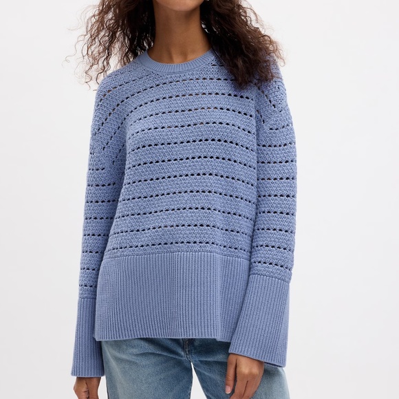 Gap Womens Split Hem Crochet Distant Blue Oversized Pullover Sweater, Small - Picture 1 of 9